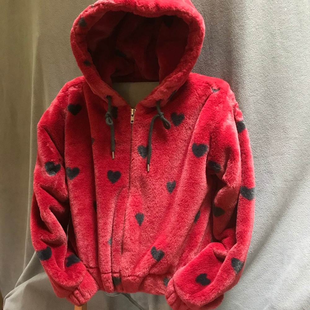 Plush hooded bomber jacket